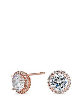 Simply Silver 14Ct Rose Gold Plated Sterling Silver With Cubic Zirconia Halo Stud Earrings