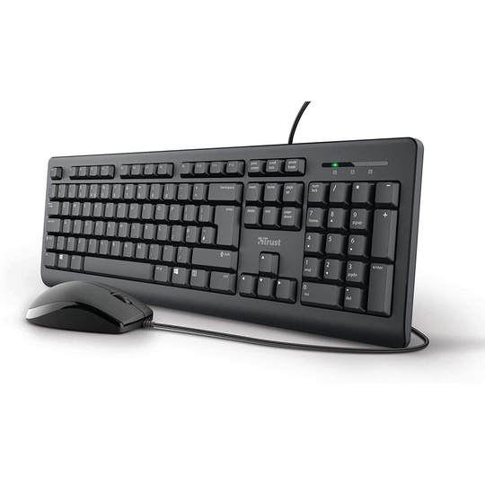 Trust Taro Wired Keyboard and Mouse Set - Qwerty UK Layout, Full-Size Keyboard, Spill-Resistant, 1.8 m Cable, USB Plug and Play, Quiet Combo for