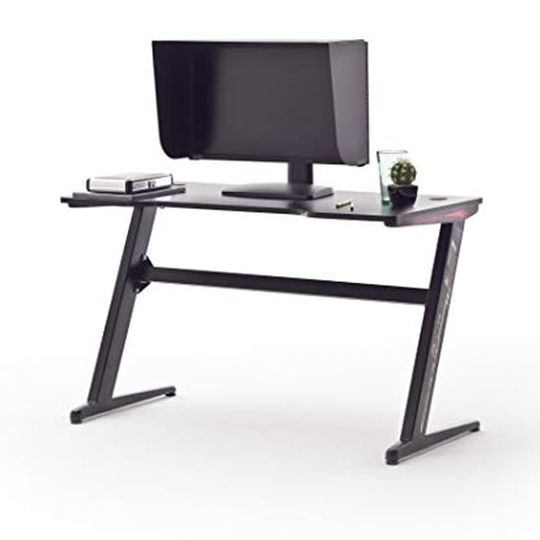 McRacing Glass Top Gaming Desk In Black Carbon With LED Lights