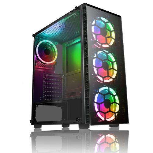 Spire Raider ATX Gaming Case w/ Window No PSU Front & Back RGB Fans with Remote Tempered Glass PCB Hub