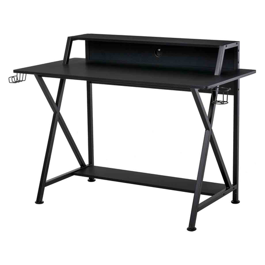 HOMCOM Racing Gaming Desk Carbon Fiber Style Computer Table withElevated Monitor