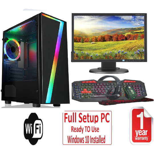 Fast Gaming PC Bundle Intel QuadCore i5 16GB 1TB Windows 10 2GB GT710 Case Seven