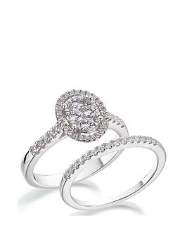Love Diamond 9Ct White Gold 1/2 Carat Diamond Oval Halo Bridal Set