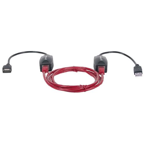 Manhattan USB-A Line Extender for use with RJ45 network cable (not included) extends USB Device up to 60m bus power Cat5e/Cat6/Cat6A RJ45 network cables suitable Black Three Year Warranty Blister