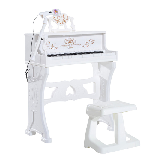 HOMCOM 37 Key Keyboard Battery Piano Kids Microphone Stool White