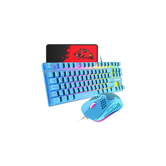 RGB Gaming Keyboard & Mouse, 88 Keys Rainbow Backlit, QWERTY UK Layout Mechanical feel Ergonomic Keyboard + 6400DPI Ultra-Light Honeycomb Sh