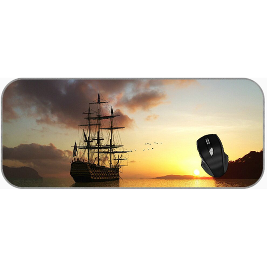 (600X300X3) Gaming Mouse Pad Large XXL Sailing Moon Ocean Pirate Blue Mouse Pad With Stitched Edges