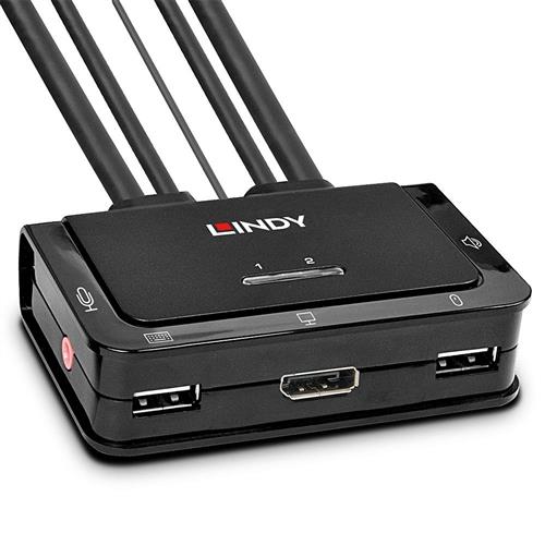 Lindy 2 Port DisplayPort 1.2 USB 2.0 Cable KVM Switch