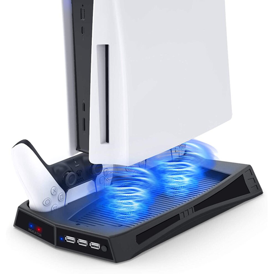 PS5 Controller Charging Stand with Cooling Fan for PS5 Digital Edition/Ultra HD, Multifunctional Vertical Stand with Console Cooler