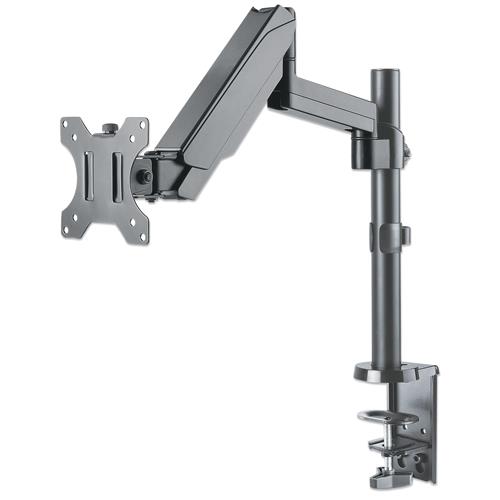 Manhattan TV & Monitor Mount Desk Full Motion (Gas Spring) 1 screen Screen Sizes: 10-27" Black Clamp or Grommet AssemblyVESA 75x75 to 100x100mm Max 8kg Lifetime Warranty