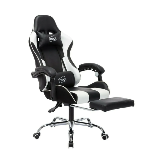 Neo Direct White Leather Gaming Racing Recliner Chair With Footrest