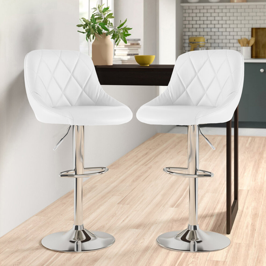 (WHITE) Set of Two Madrid Faux Leather Chrome Barstools