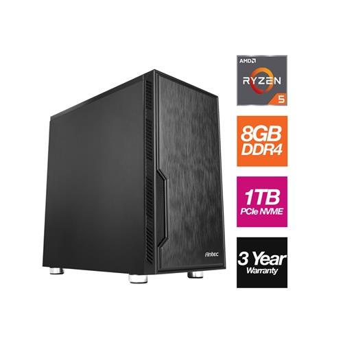 AMD 4600G 6 Core 12 thread 3.70GHz (4.20GHz Boost) 8GB RAM 1TB M.2 NVMe Stylish Black Antec Case - Pre-Built System