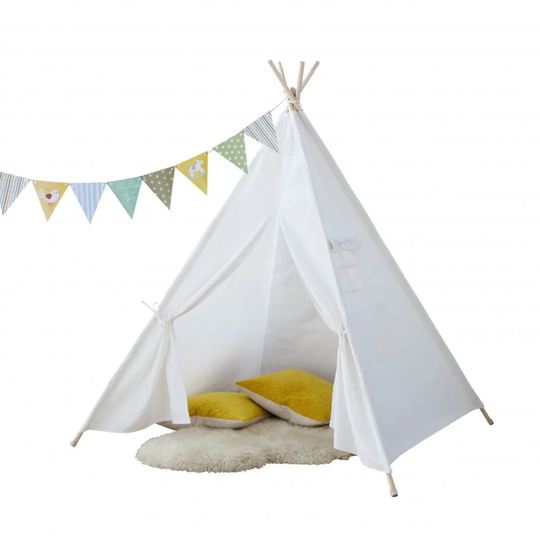 Neo White Canvas Kids Tent Teepee With Bunting
