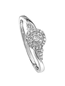 Love Diamond 9Ct White Gold 0.16Ct Diamond Halo Swirl Ring