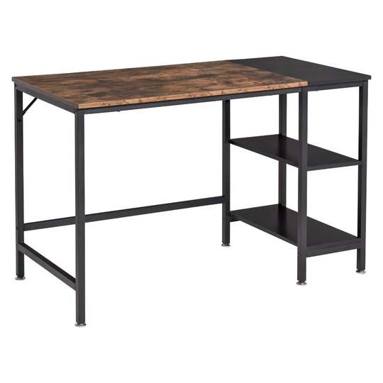 HOMCOM Computer Desk Workstation With 2 Storage Shelves Steel Frame Rustic Finish And Black