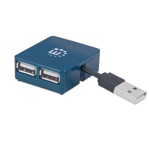 Manhattan USB-A 4-Port Micro Hub 4x USB-A Ports Blue 480 Mbps (USB 2.0) Bus Power Equivalent to Startech ST4200MINI2 Hi-Speed USB Three Year Warranty Blister