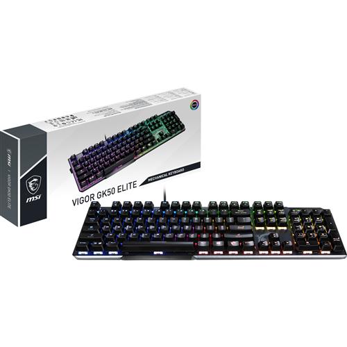MSI VIGOR GK50 ELITE Mechanical Gaming Keyboard 'UK-Layout KAILH Box-White Switches Per Key RGB Light LED Backlit Tactile Floating Key Design Water Resistant Center'