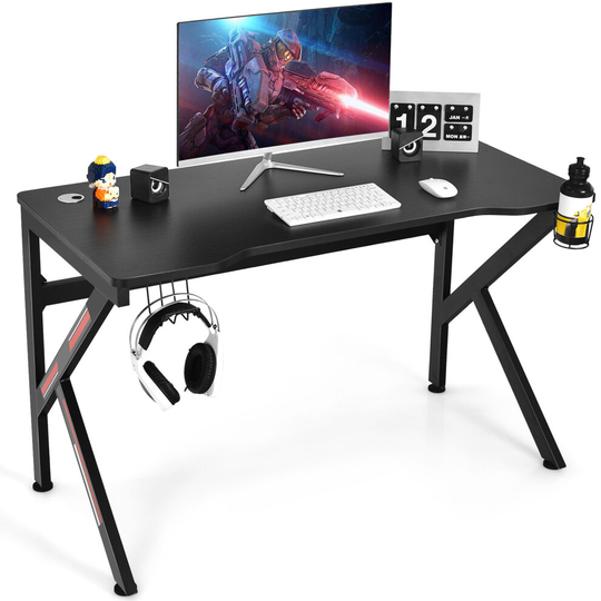 110cm K-shaped Computer Gaming Desk w/ Cup Holder & Headphone Hook