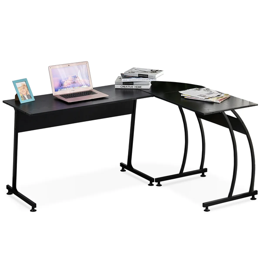 Zennor Roche Gaming L-Shaped Corner Desk with Steel Frame & Adjustable Feet - Black