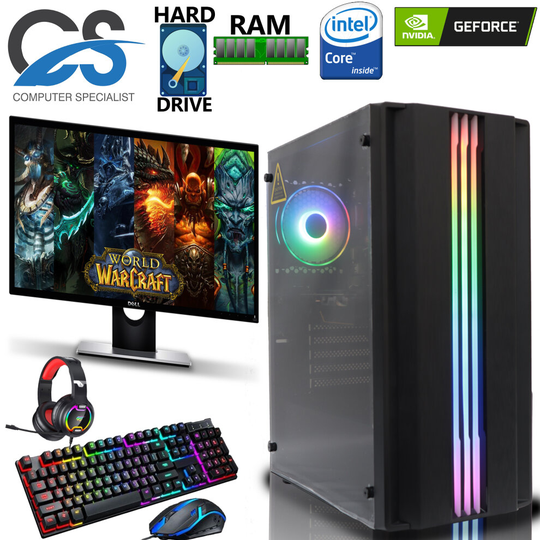 Gaming PC Computer Bundle Intel Quad Core i5 8GB 1TB W 10 2GB GTX 1030