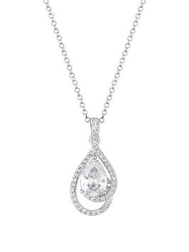 Simply Silver Sterling Silver 925 Cubic Zirconia 3D Pearl Halo Pendant Necklace