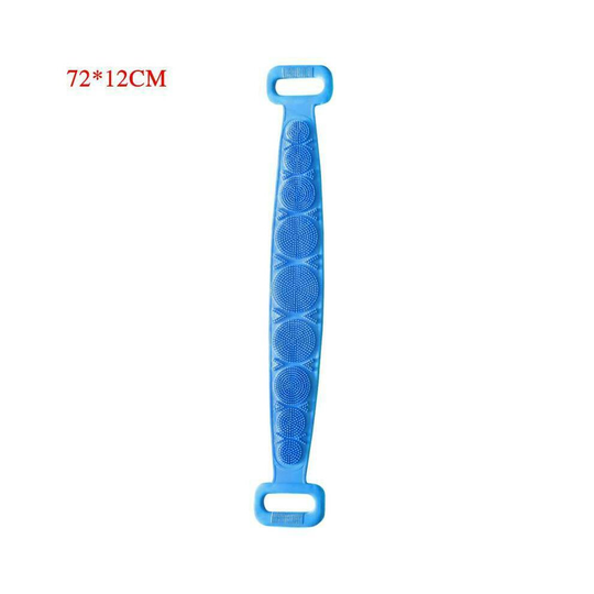 (Blue, 72*12cm) Silicone Back Scrubber Shower Bath Strap Body Cleaning Exfoliating Long Brush