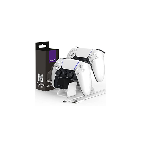 Fosmon Dual 2 Charger Station Compatible with Sony PS5 Playstation 5 Dualsense Controllers, (Place and Charge) 3 Hours Fast Charging Dock with I