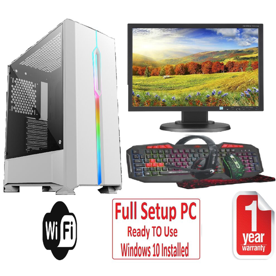 Fast Gaming PC Bundle Intel QuadCore i5 8GB RAM 1TB Windows 10 2GB GT1030 Solar White
