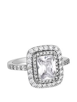Simply Silver Sterling Silver 925 Cubic Zirconia Emerald Cut Halo Ring