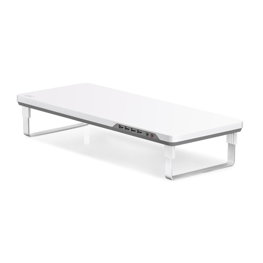 DeepCool Smart Adjustable Monitor Stand with 4 USB PORTS AND HEADPHONE/Microphone Extension Ports, Grey and White