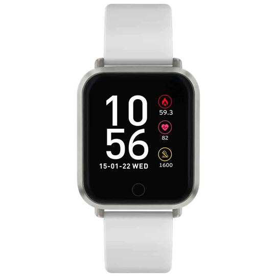 Reflex Active Series 6 Smart Watch With Heart Rate Monitor Music Control Colour Touch Screen And Up To 7 Day Battery Life - Rectangluar Silver Case With White Silicone Strap