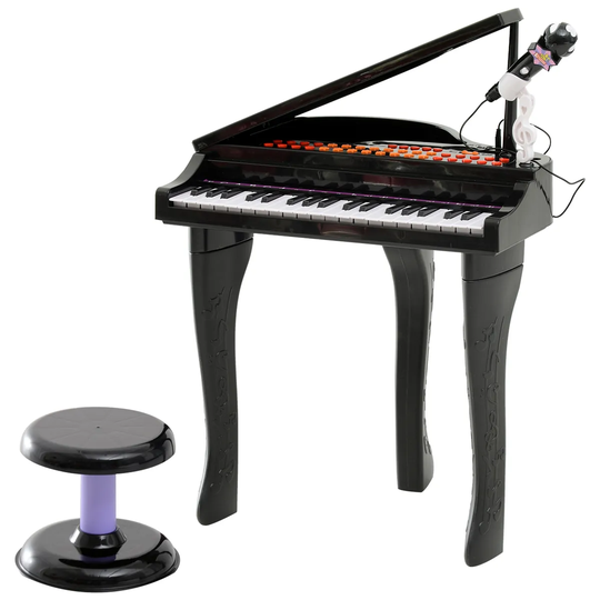 Jouet Kids 37 Key Mini Electric Grand Piano with Stool & Microphone - Black