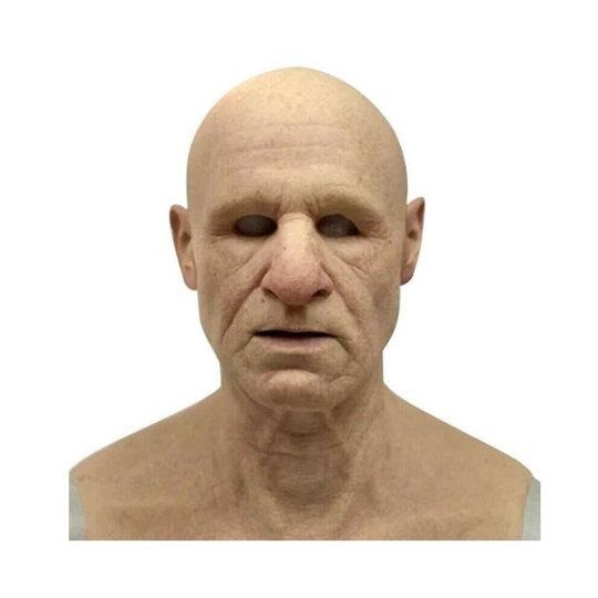 (B) Halloween Cosplay Bald Old Man Latex Full Face Masks Scary Facepiece Party Artificial Head Cover