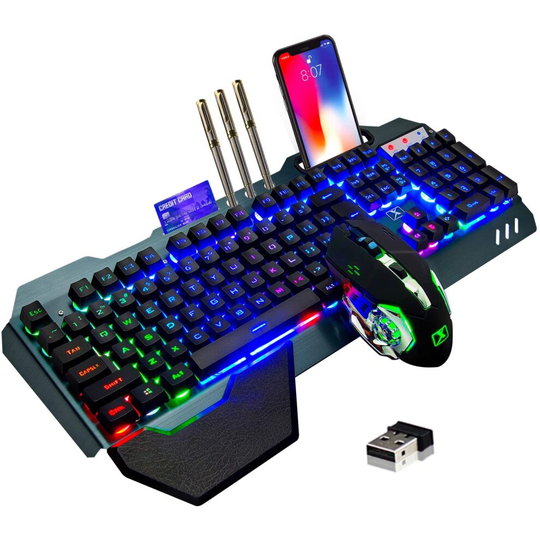 Wireless Gaming Keyboard and Mouse,Rainbow Backlit Rechargeable