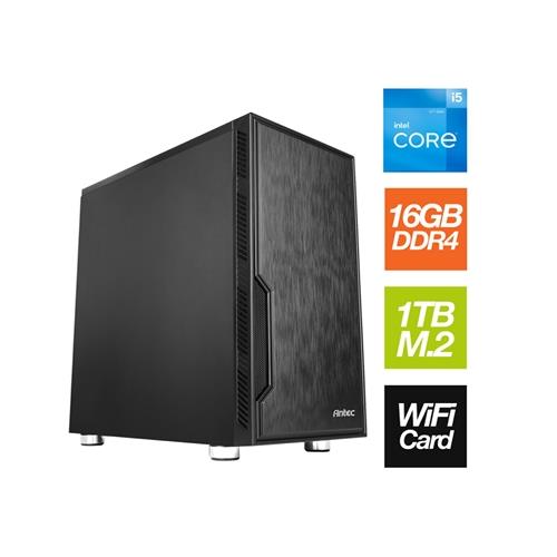 Antec Chassis Intel i5 12600 12th Gen 6 Core 12 Thread 2.50GHz (4.40GHz Boost) 16GB DDR4 RAM 1TB NVMe M.2 Wi-Fi Card - Pre-Built PC