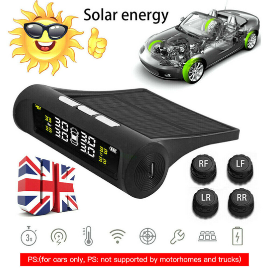 TPMS Real-time Car Tire Tyre Pressure Monitoring System 4 Solar Sensors Wireless