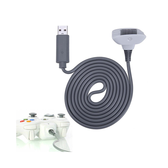 USB Charger Lead Cable for Microsoft Xbox 360 Wireless Gamepad Controller Grey
