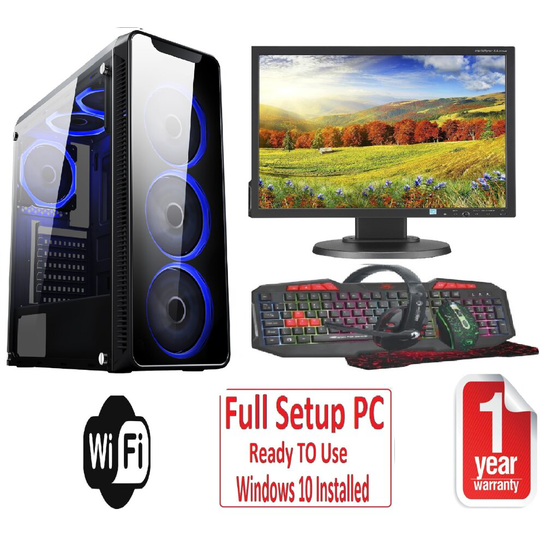 Fast Gaming PC Bundle - Core i5 8GB RAM 1TB GT710 2GB 19'' Monitor 6 FANS BLUE