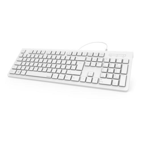 Hama KC-200 Multimedia Keyboard USB Flat Keys Splash Proof White