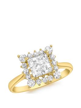 Love Gold 9Ct Gold Cubic Zirconia Square Halo Solitaire Ring