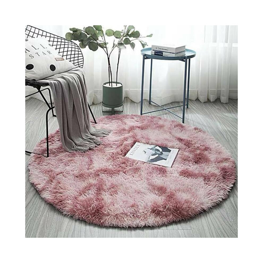(Pink, 100*100CM) Circle Round Shaggy Blush Rugs Anti-Skid Living Room Carpet Floor Mat