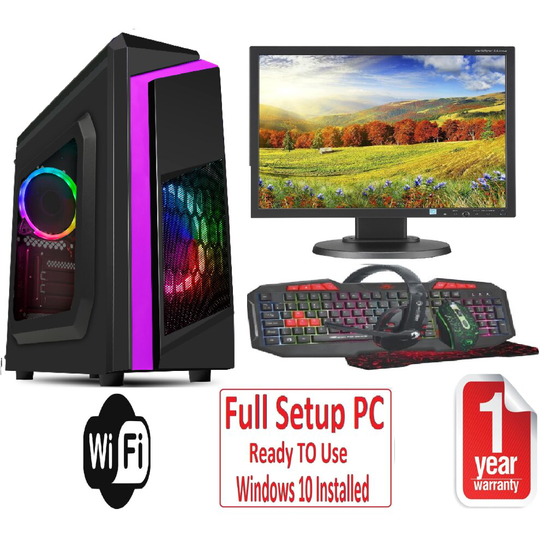 Fast Gaming PC Bundle Intel QuadCore i7 16GB RAM 1TB Windows 10 2GB GT710 F3 Rainbow