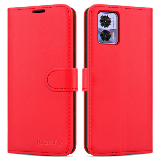 (Red) For Motorola Edge 30 Neo Leather Wallet Book Cover