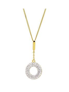 Evoke 9ct Gold Plated Sterling Silver Crystal Halo Bar Drop Pendant Necklace, Yellow Gold, Women