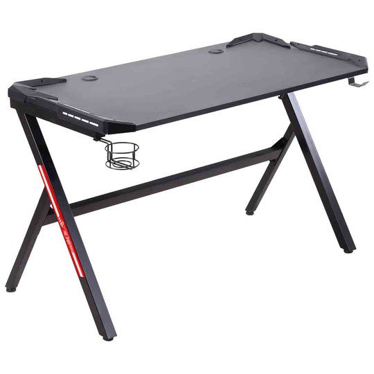 HOMCOM 1.2m Computer Gaming Desk LED Light with Cup Holder Headphone Hook E-Sport