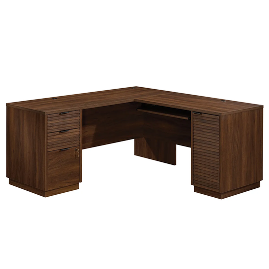 Teknik Elstree L-Shaped Desk - Spiced Mahogany Finish
