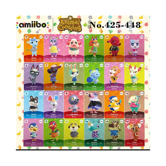 (No.425-448) Animal Crossing Amiibo Mini NFC TAG Cards NO.401-448 Series
