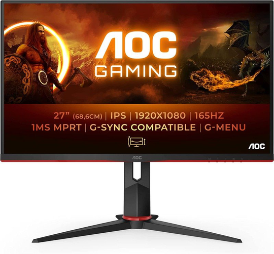 AOC Gaming 27G2SPU- 27 Inch FHD Monitor, 165Hz, IPS, 1ms MPRT, AMD FreeSync Premium, Speakers, Height Adjust, USB HUB (1920 x 1080 @ 165Hz 250 cd/m?,
