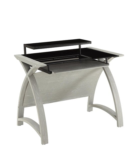 Cohen Curve Computer Desk Small In Black Glass And Grey Ash